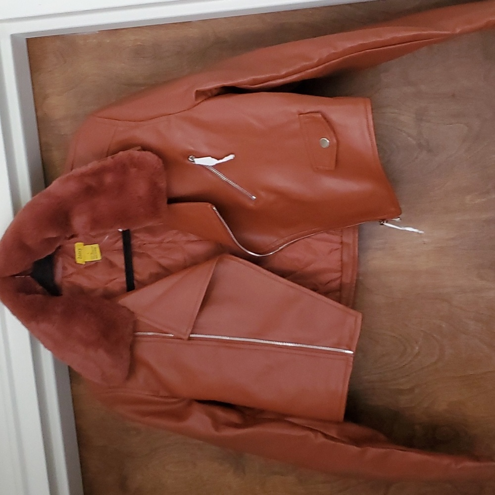Faux Leather and Fur collar Biker Jacket